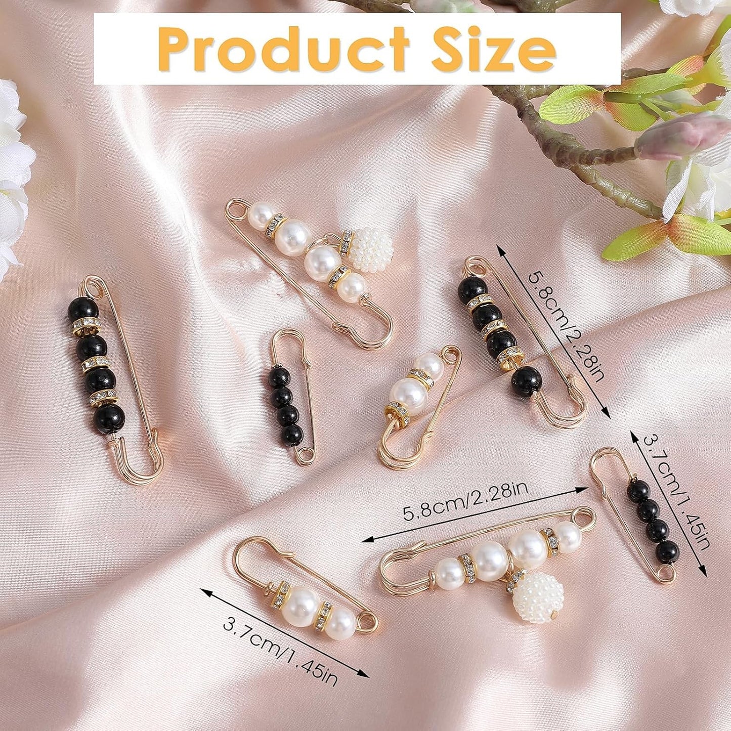 8PCS Pearl Brooch Pins, Decorative Safety Pins for Clothes, Faux Pearl Brooches