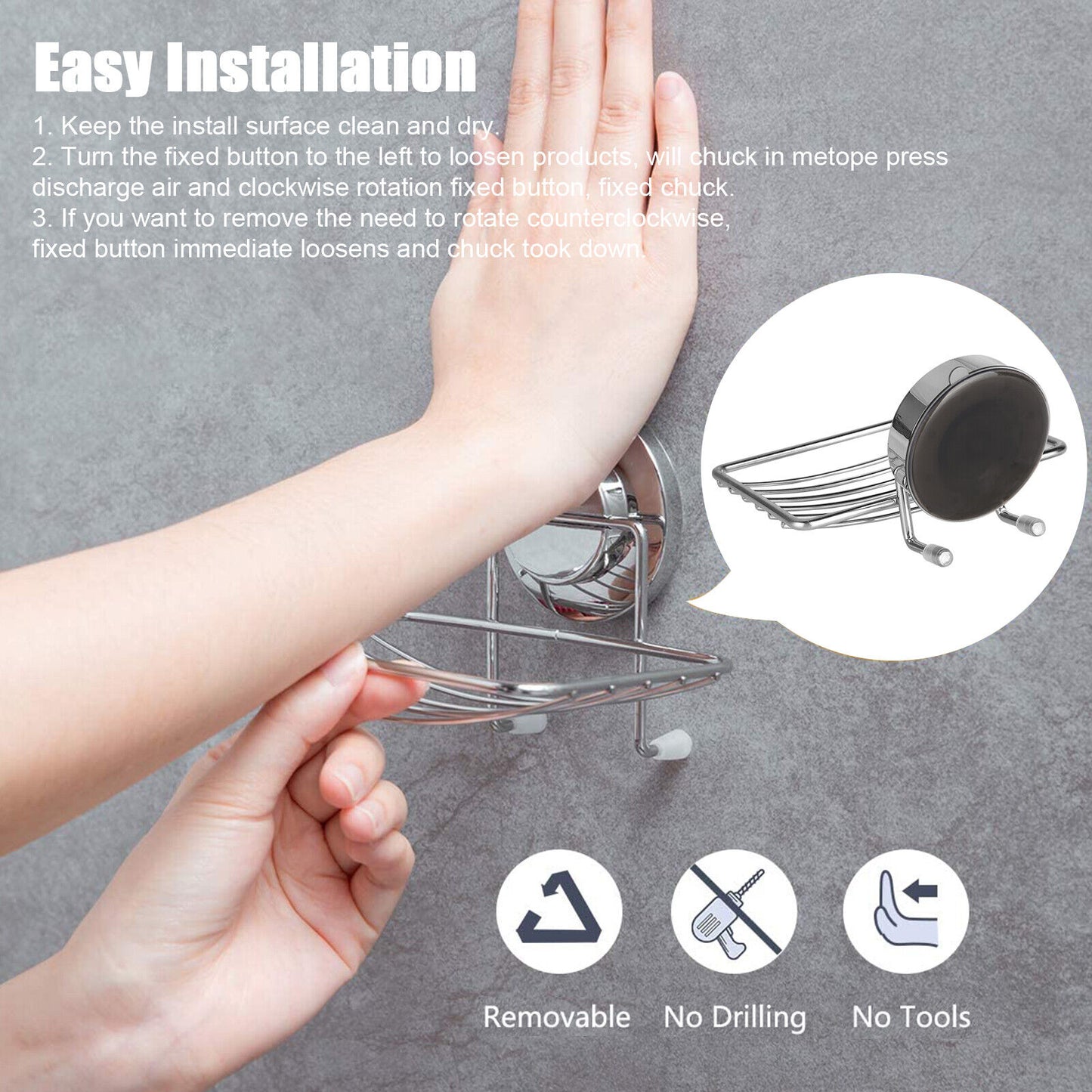 Stainless Steel Soap Dish Mounted Wall Holder Bathroom Shower Basket Storage Box