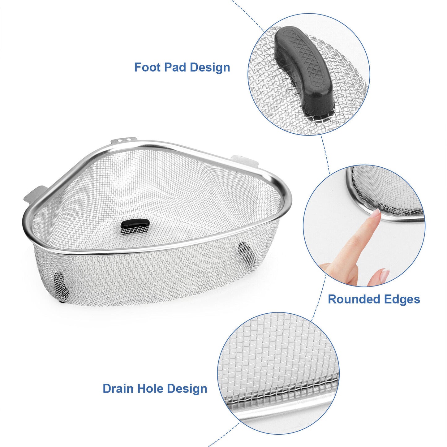 Stainless Steel Sink Strainer Basket – Triangle Drain Rack, Kitchen Food Filter | Easy Clean, Prevent Clogs, TikTok Kitchen Hack for Mess-Free Cooking