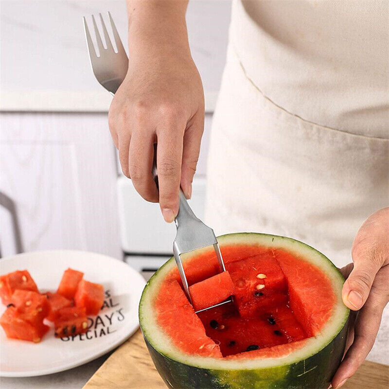3/1 Watermelon Slicer Cutter,2-In-1 Fork Stainless Steel Fruit Cutting Artifact