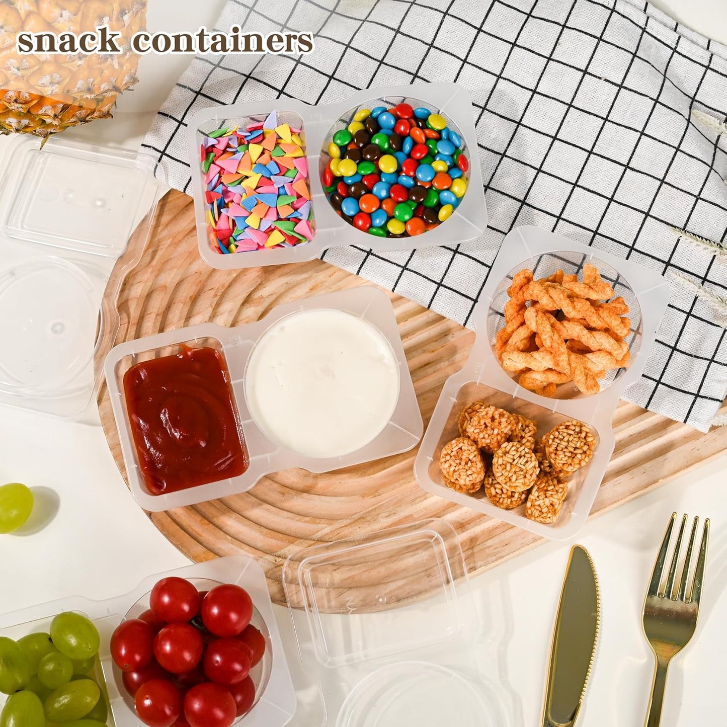 20 Sets Reusable Snack Containers 2 Compartment Condiment Container with Lids Sn