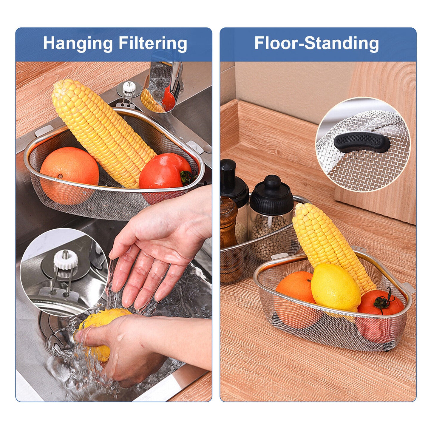 Stainless Steel Sink Strainer Basket – Triangle Drain Rack, Kitchen Food Filter | Easy Clean, Prevent Clogs, TikTok Kitchen Hack for Mess-Free Cooking