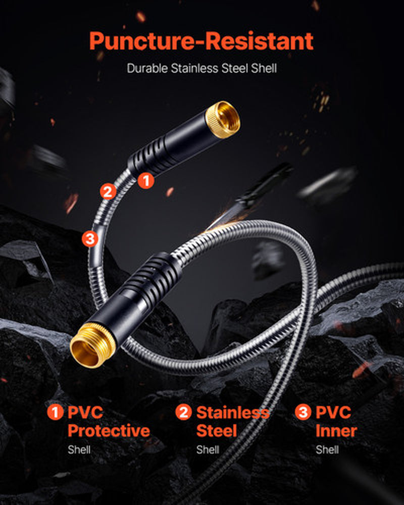 50Ft Metal Garden Hose Stainless Steel Water Hose Lightweight No Kink