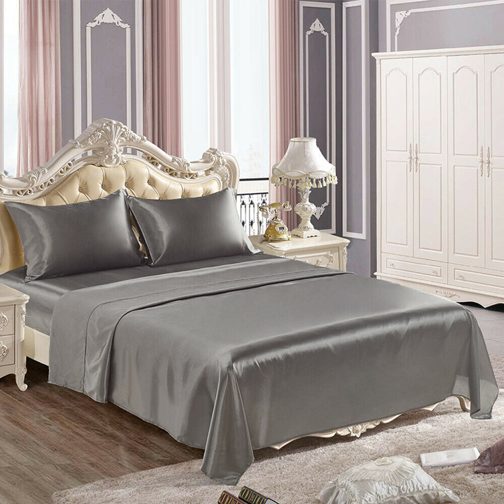 4-Piece Satin Silk Sheet Set - Luxury Wrinkle-Resistant Deep Pocket Bed Sheets, Soft & Breathable
