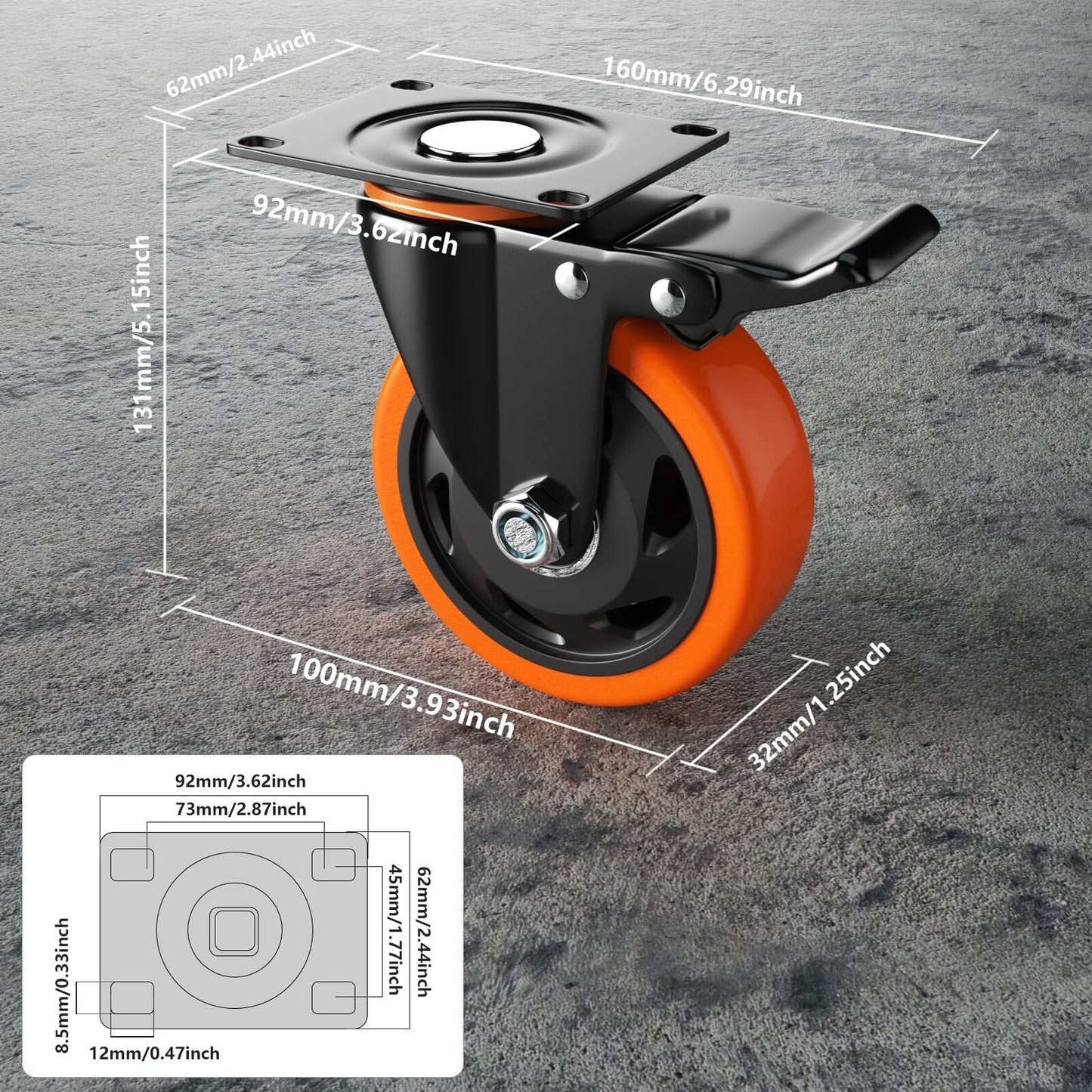 4 Inch Caster Wheels, Casters Set of 4, Heavy Duty Casters with Brake 2200 Lb...