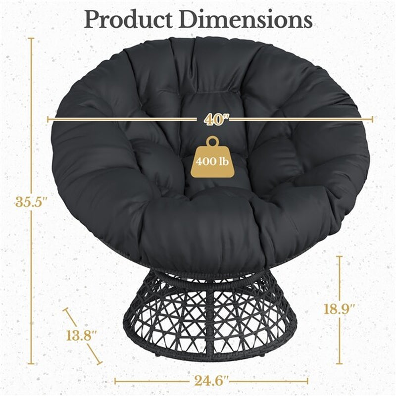 360° Ergonomic Swivel Wicker Papasan Chair with Thick Tufted Cushions for Garden