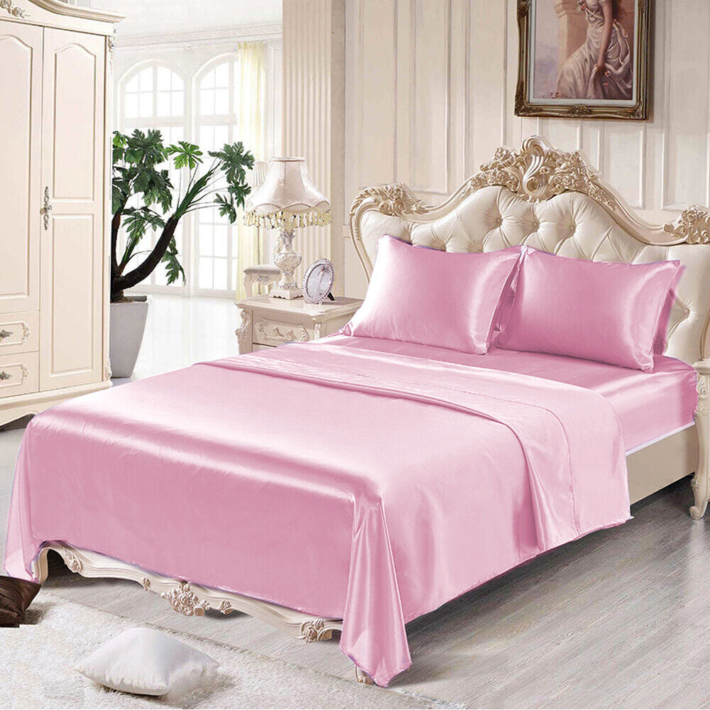 4-Piece Satin Silk Sheet Set - Luxury Wrinkle-Resistant Deep Pocket Bed Sheets, Soft & Breathable