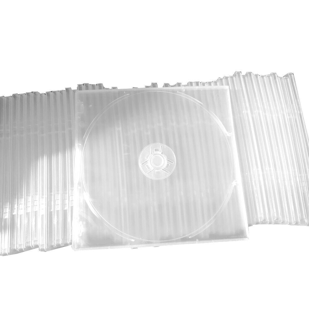 100 Pack Clear Slim CD/DVD Cases – Durable Poly Plastic Storage Box, Lightweight & Shatterproof for Disc Organization, Media Protection & Travel