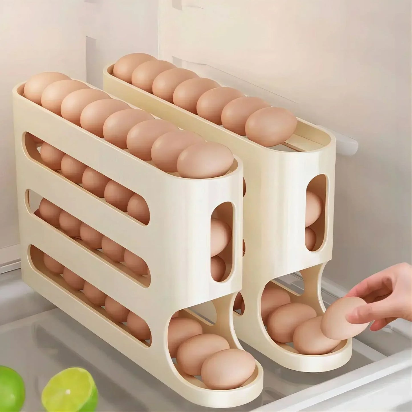 2–4 Layer Rolling Egg Storage Box Large Fridge Organizer with Slide Design
