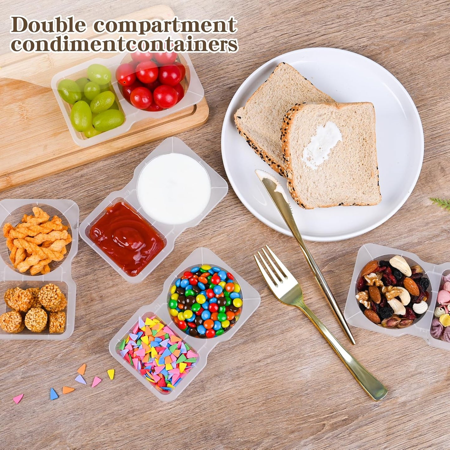 20 Sets Reusable Snack Containers 2 Compartment Condiment Container with Lids Sn