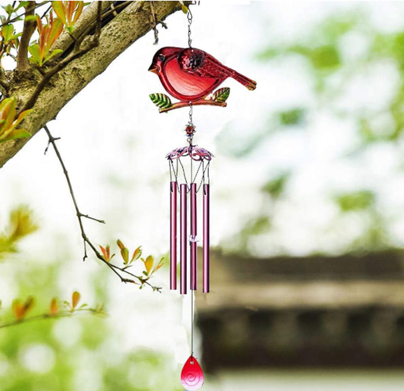Unique Cardinal Wind Chimes with Crystal Beads, Soothing Sound & Decorative Gift Hanging Metal Ornaments Hangable Home Decor Catcher Flower Decoration