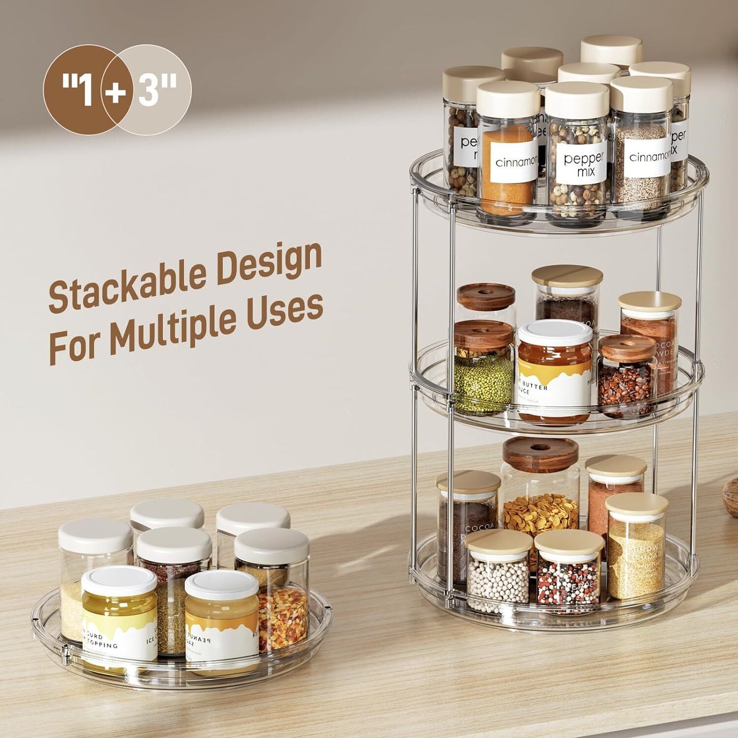 2 Tier 9-Inch Lazy Susan 360° Turnable Spice Storage Organizer Kitchen Cabinet