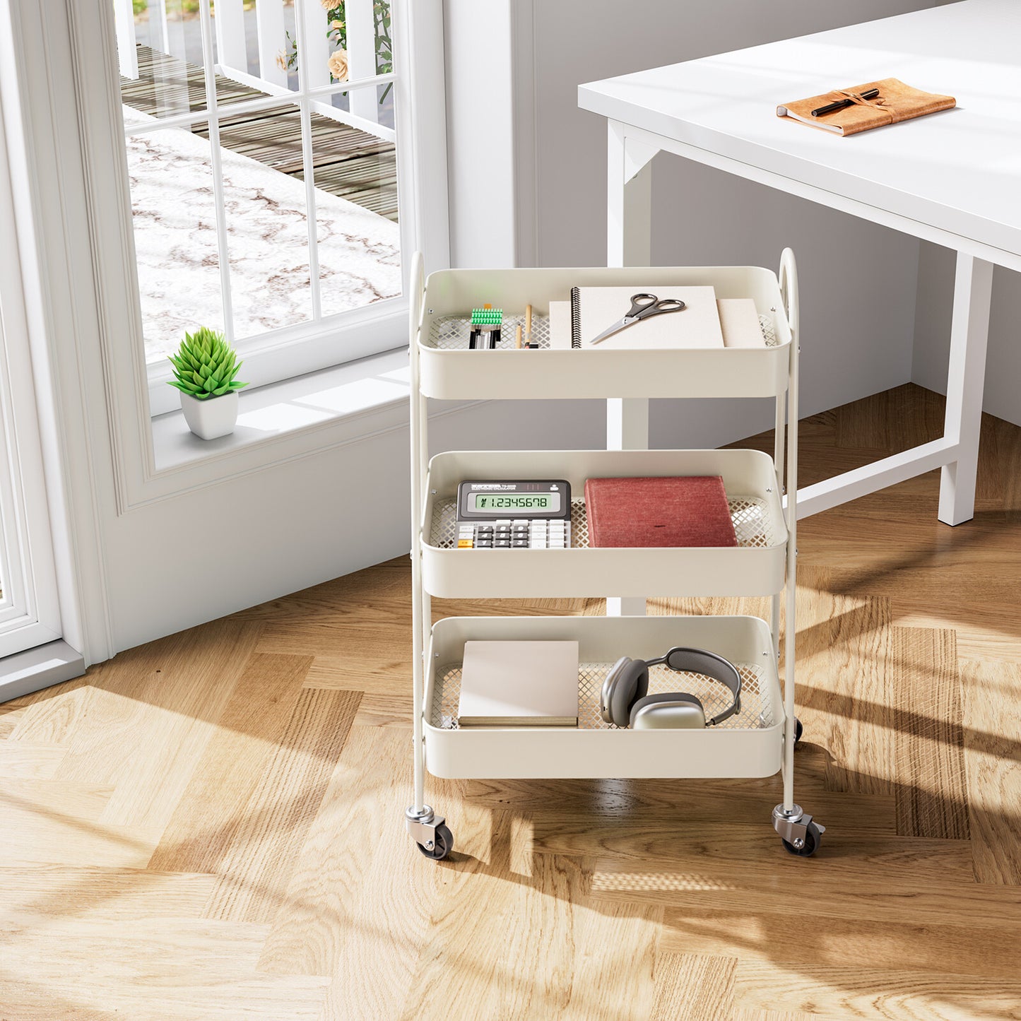 3-Tier Small Rolling Metal Storage Organizer Mobile Utility Cart Kitchen Cart