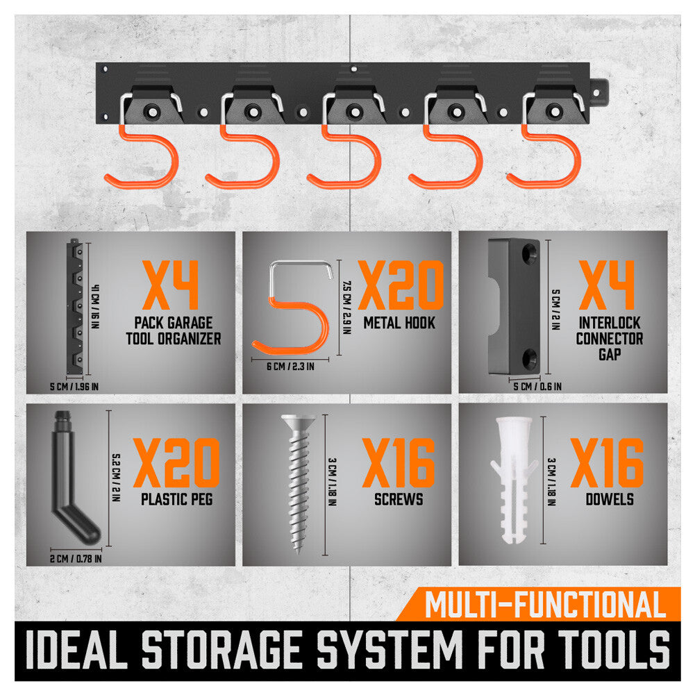 64 Inch Garage Tool Organizer Wall Mount Hooks Adjustable Storage Holders Garden