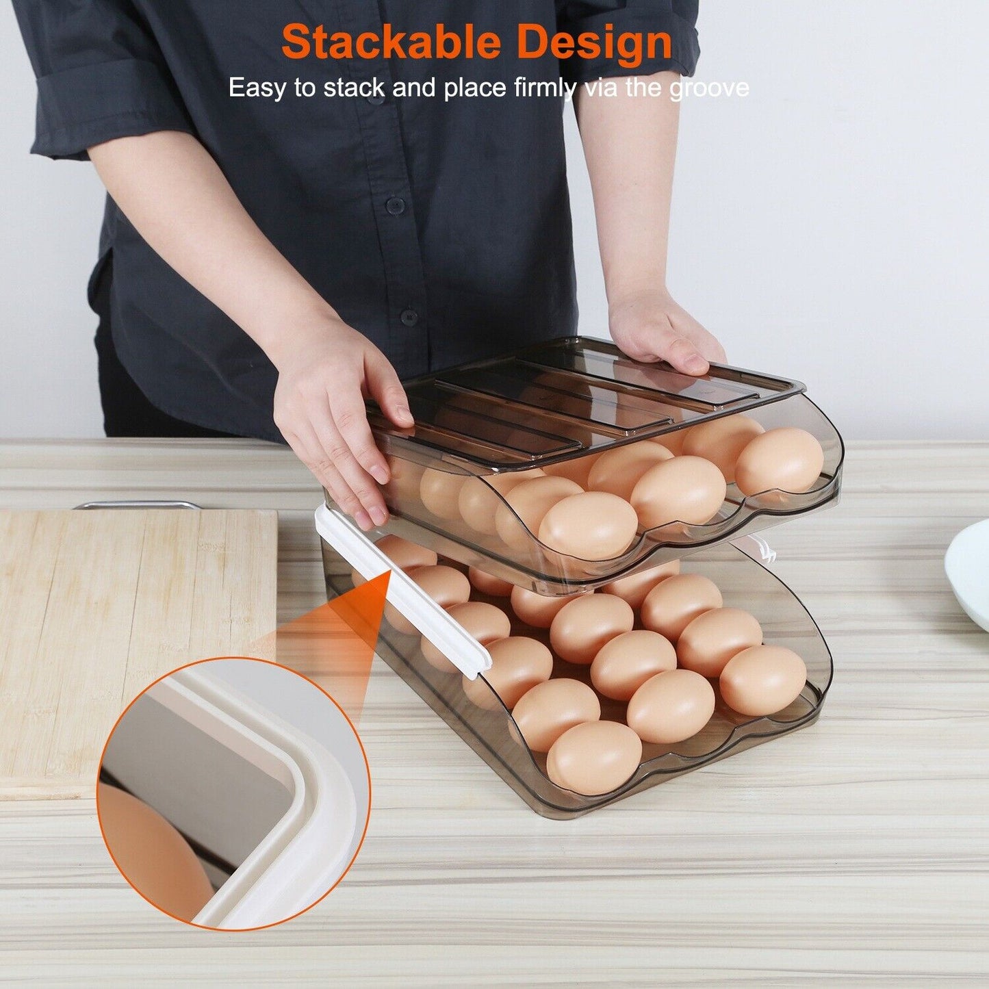 2-Layer Automatic Rolling Egg Holder Storage Box for Fridge Egg Container Tray