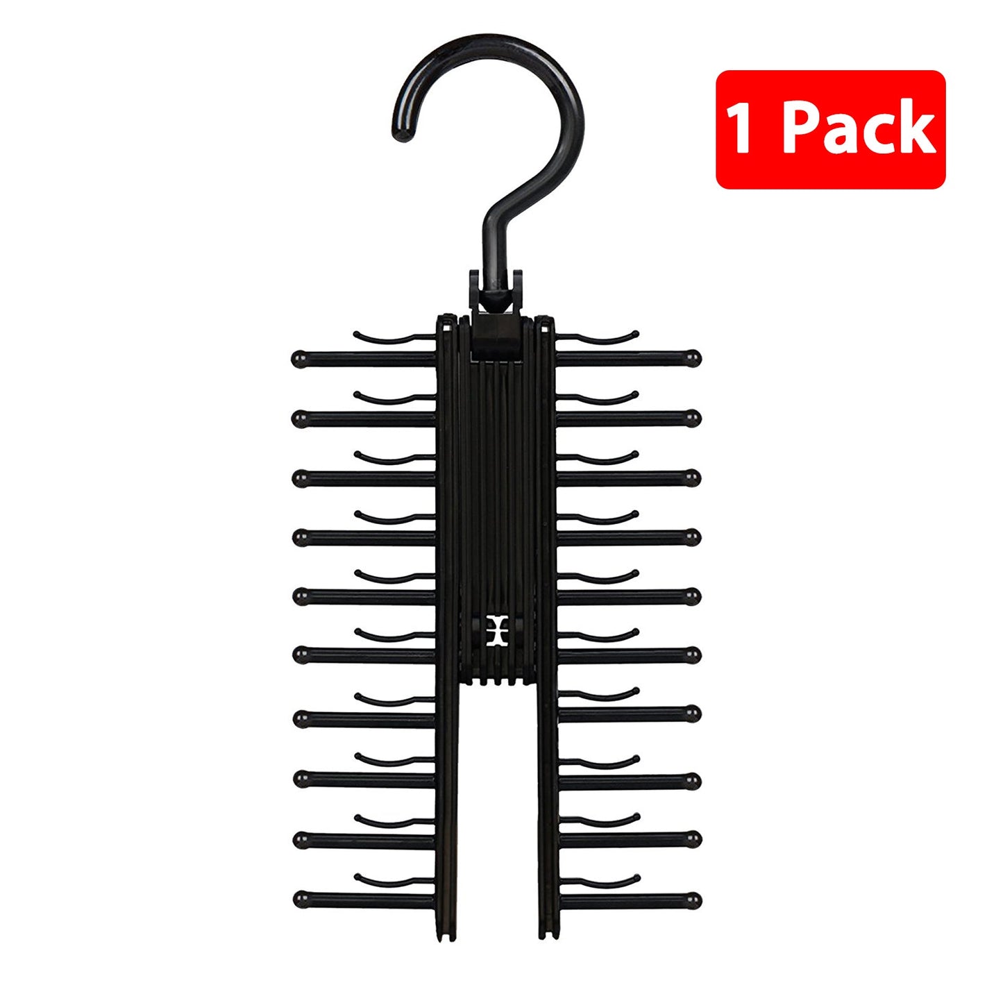 Tie Rack Organizer for Closet - 20 Tie Hanger with 360° Rotating Hook, Space-Saving Non-Slip Clips, Durable ABS Plastic, Glossy Hanging White