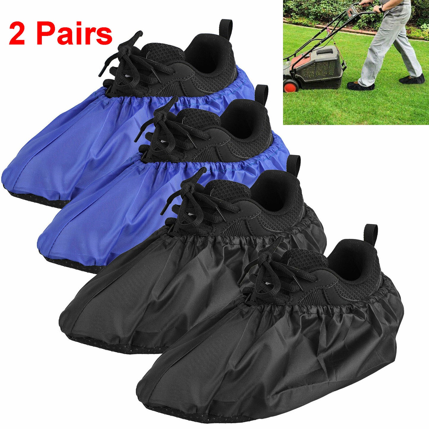 2 Pairs Reusable Waterproof Shoe Covers Slip-Resistant Overshoes Rain Boots