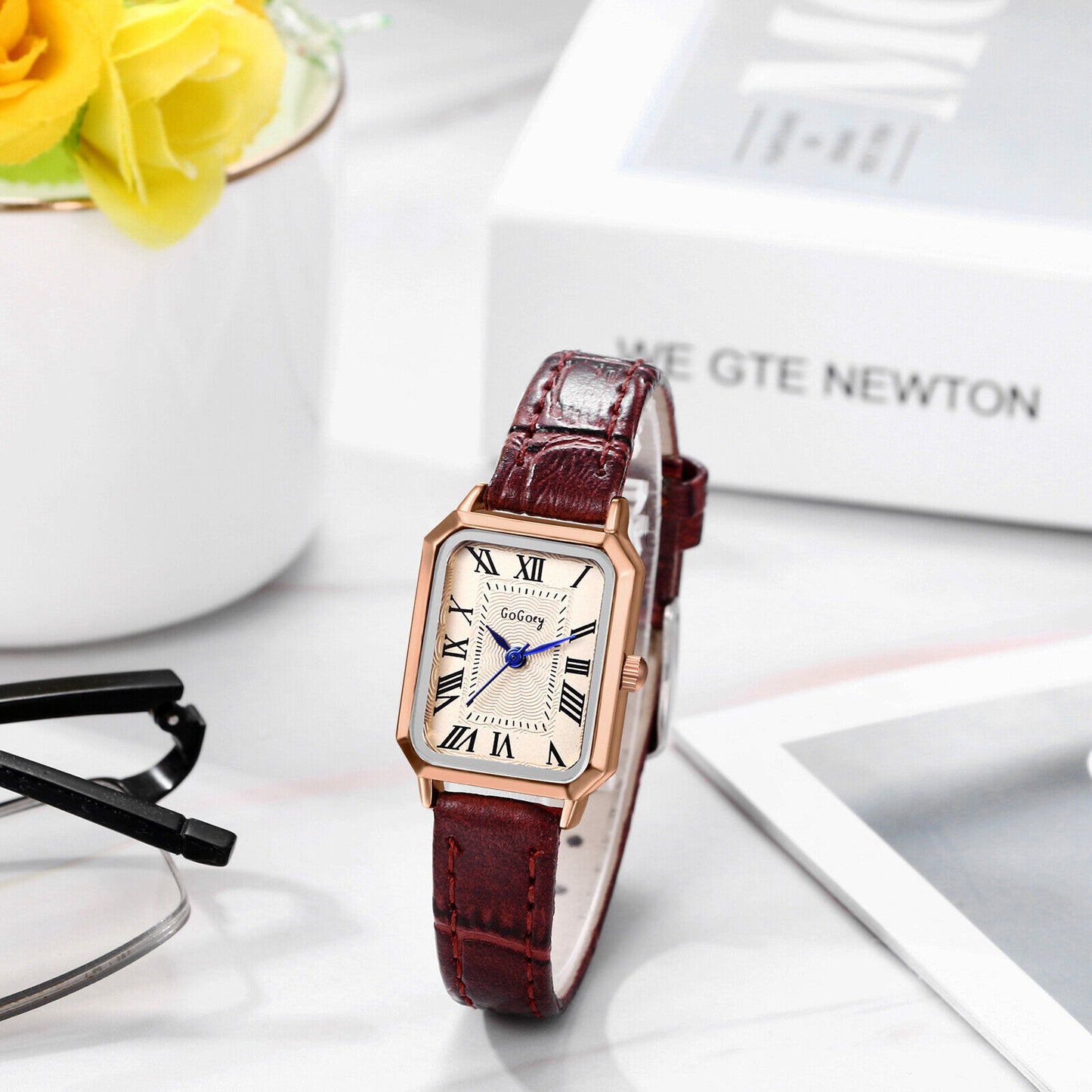 wrist watch, Women's Retro Rectangle Dial Watch - Classic Roman Numerals, Leather Band, Quartz Movement, Elegant & Adjustable Wristwatch for Timeless