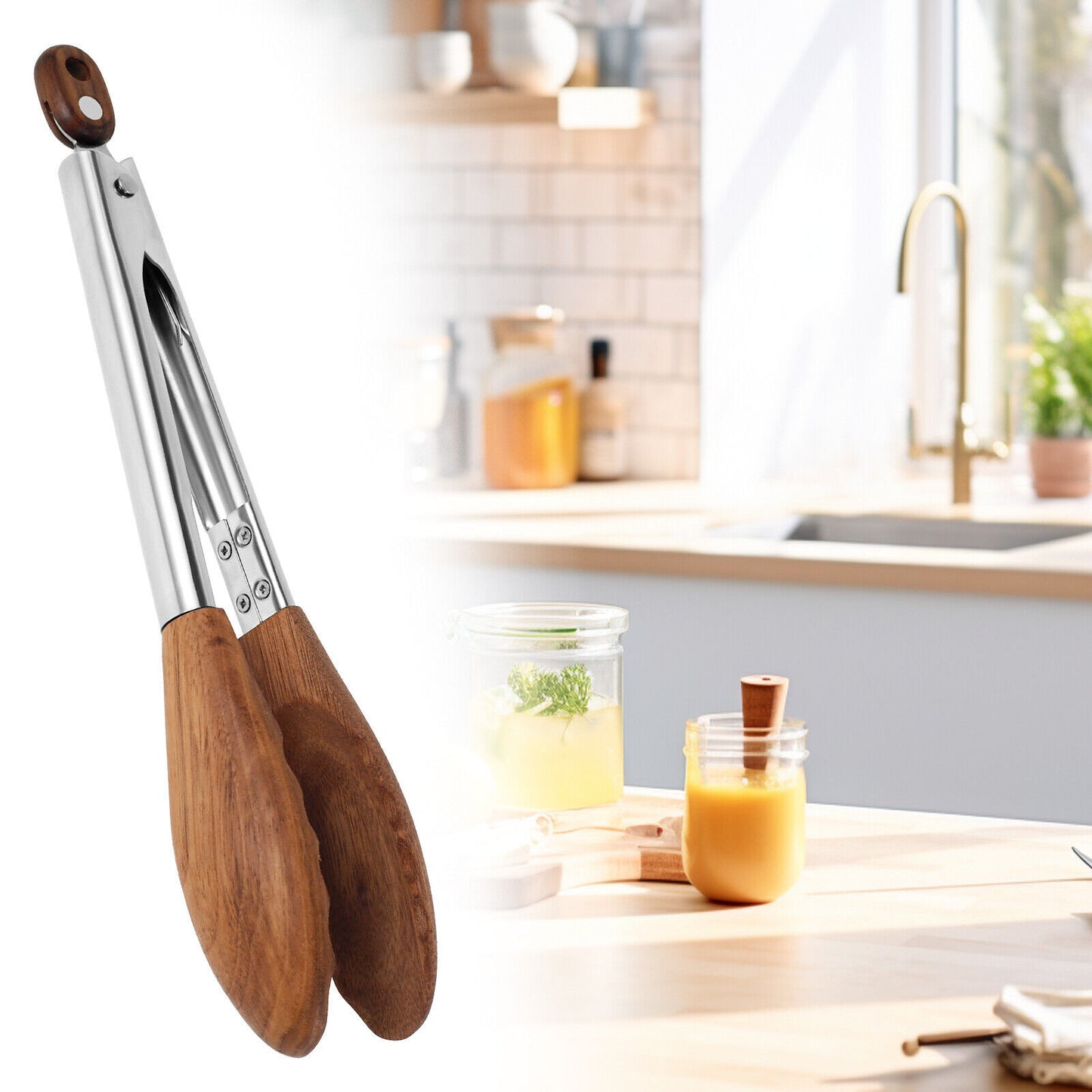 Walnut Wood Kitchen Tongs Food Serving Grill Multi Purpose Cooking Tongs