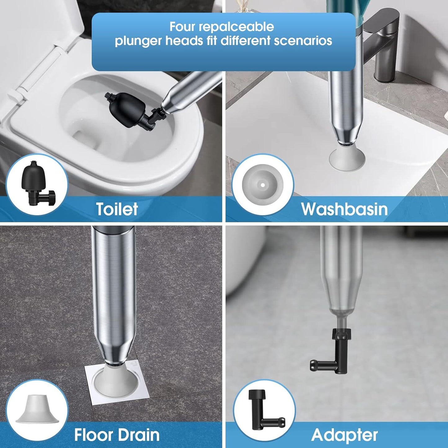Toilet Plunger Drain Clog Remover Tools High Pressure Air Drain Blaster