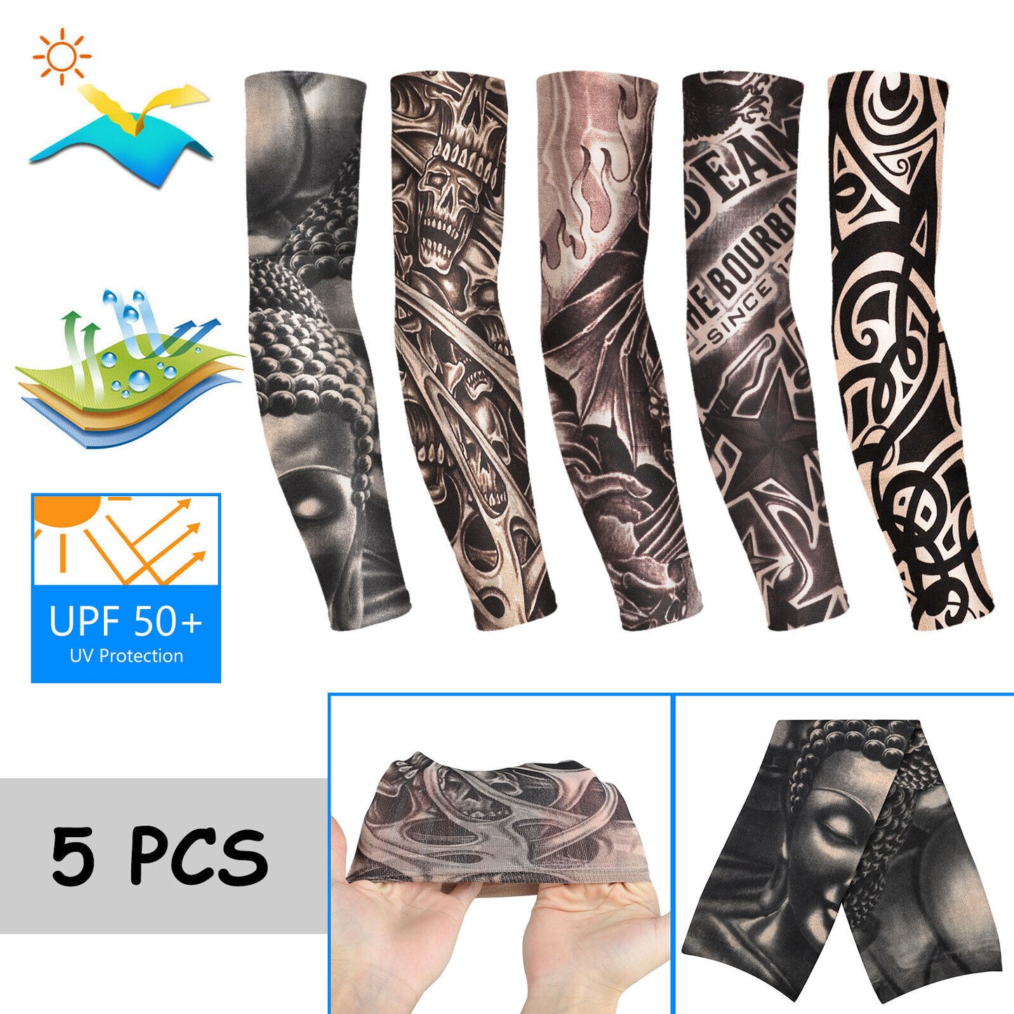 10/5Pcs Tattoo Cooling Arm Sleeves Cover Basketball Golf Sport UV Sun Protection