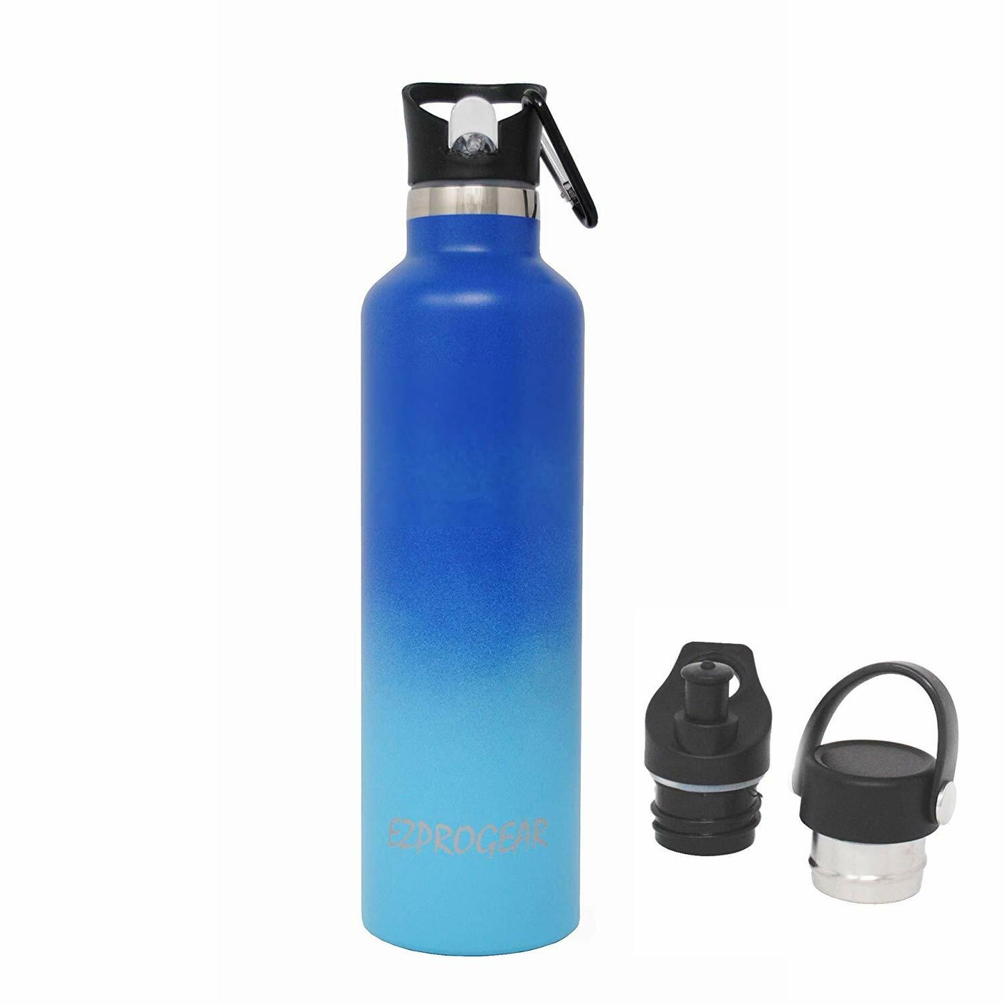 Stainless Steel Vacuum Insulated Double Wall Water Bottle W/3 Lid, Straws, Clip