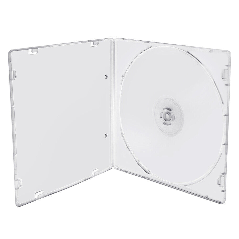 100 Pack Clear Slim CD/DVD Cases – Durable Poly Plastic Storage Box, Lightweight & Shatterproof for Disc Organization, Media Protection & Travel