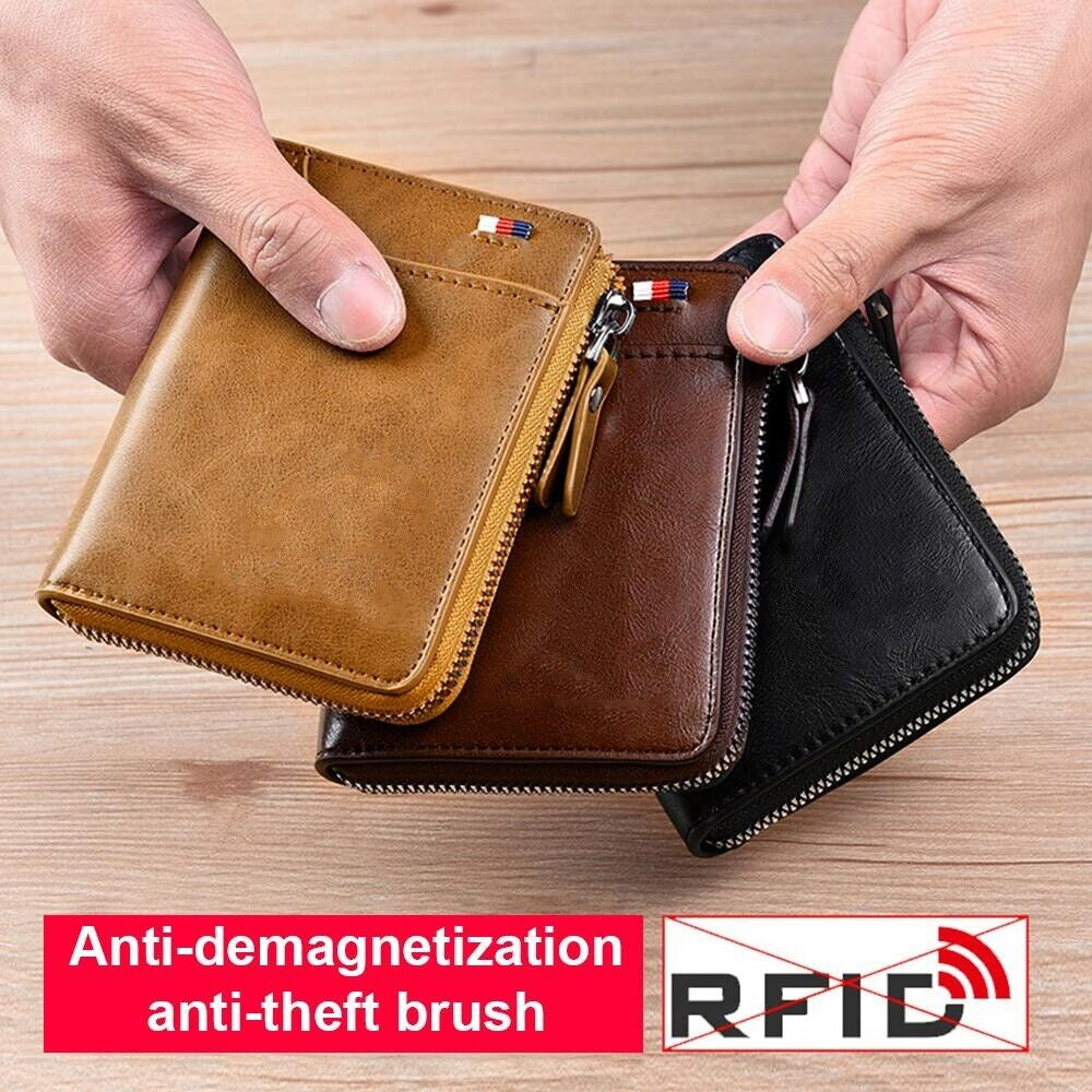 Men’s Wallet RFID Blocking – Leather Credit Card & ID Holder, Waterproof Zipper Purse, Slim & Stylish Design for Secure Everyday Carry!