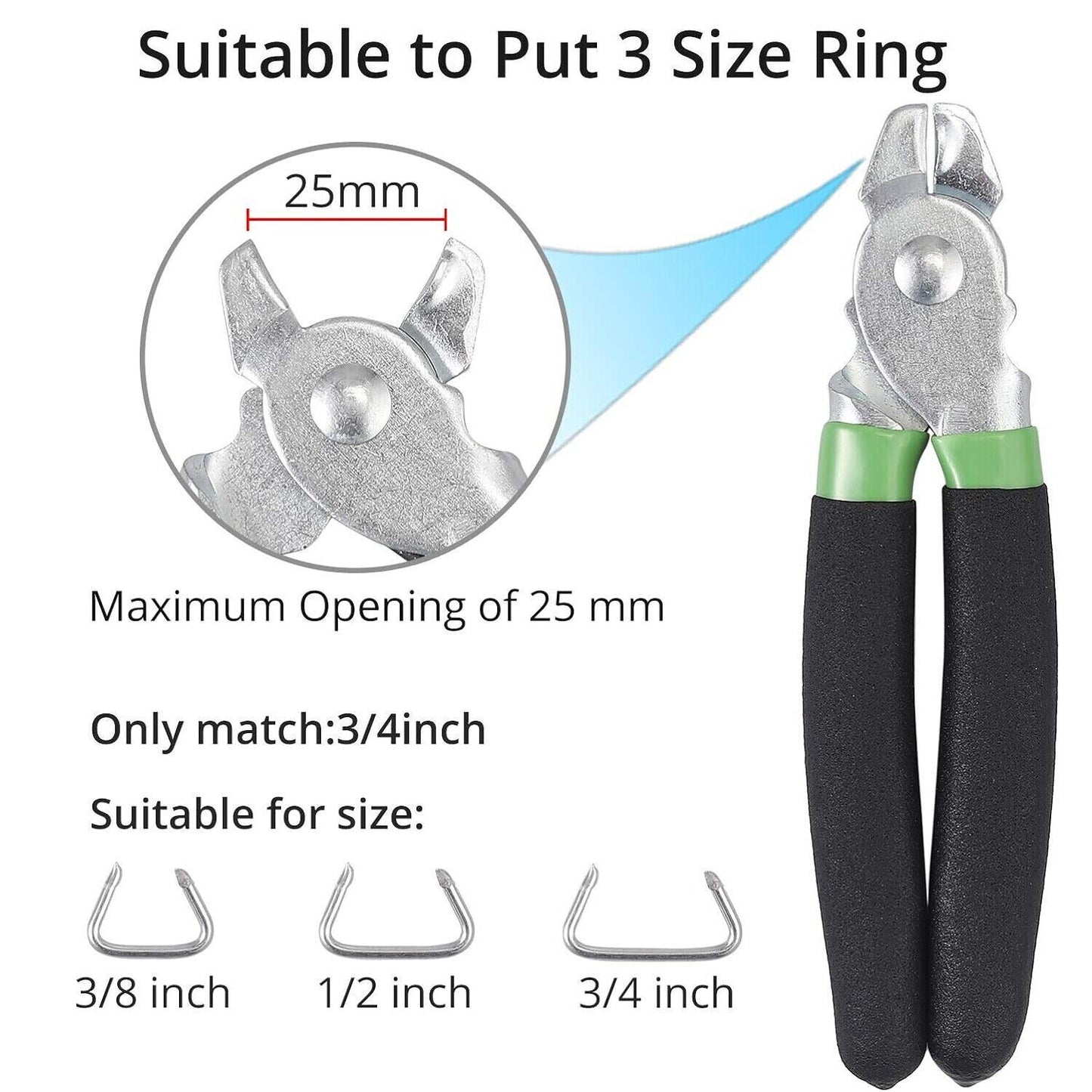 Straight Hog Ring Pliers 240PCS 3/4 1/2 3/8 Inch Rings Kit Upholstery Seat Cover
