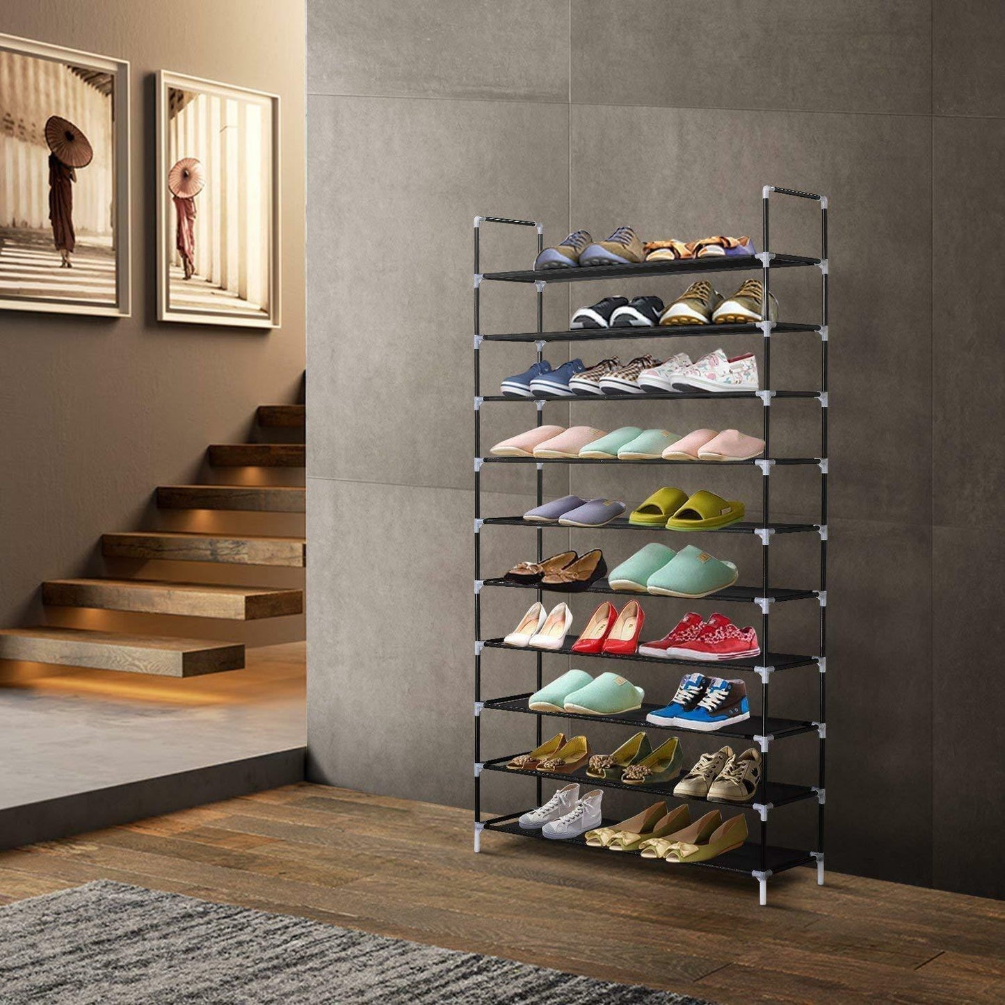 10-Tier Shoe Rack Organizer | Holds Up to 50 Pairs | Space-Saving Standing Shoe Shelf for Closet, Entryway, or Bedroom | Sturdy Home Storage Solution