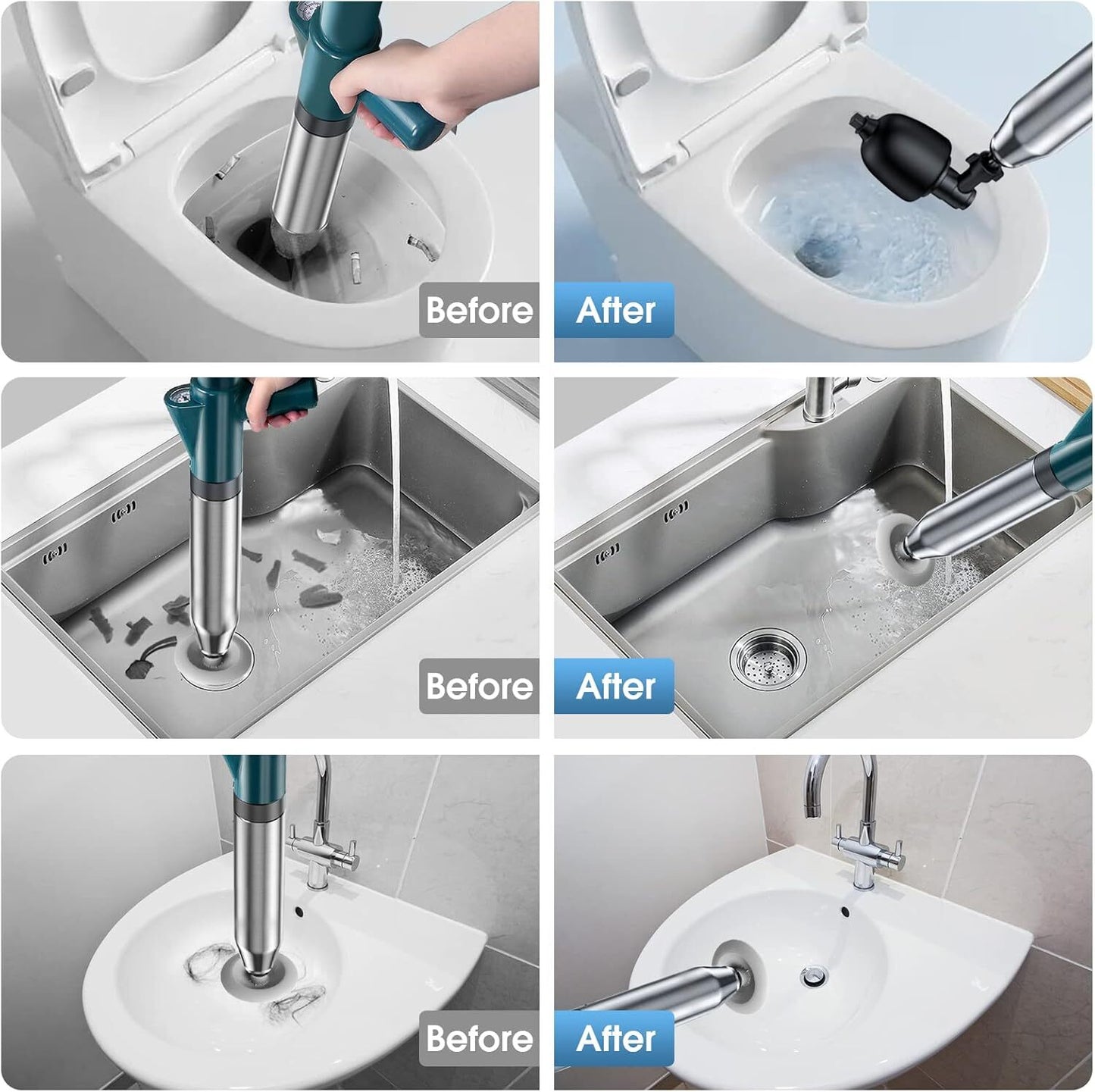 Toilet Plunger Drain Clog Remover Tools High Pressure Air Drain Blaster