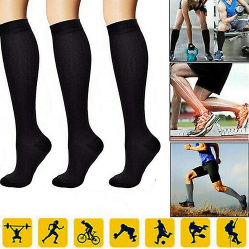 6 Pairs Support Socks Firm Compression Hose Opaque Knee High Wide Calf Stockings
