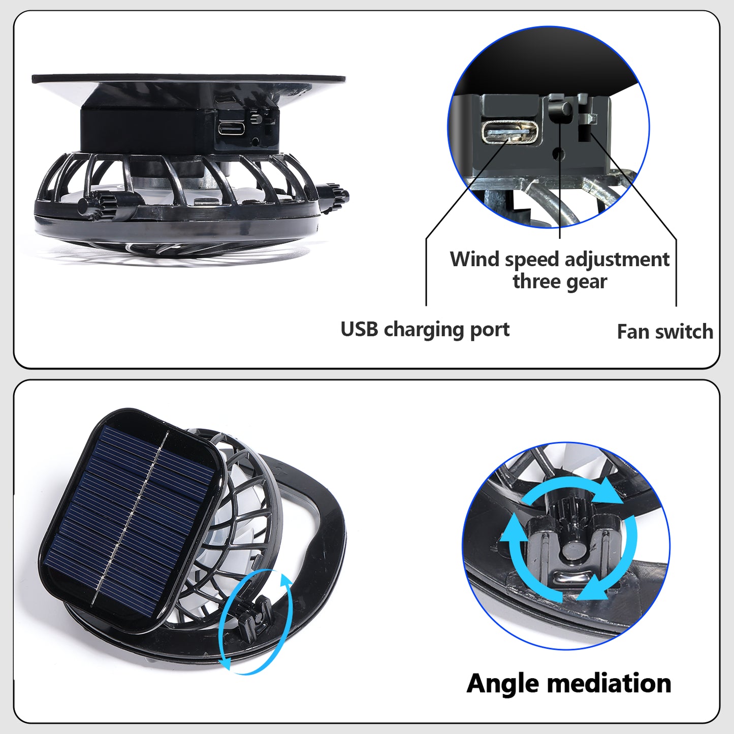 Solar USB Powered Fan Hat Wide Brim Outdoor Fishing Hiking Hat Sun UV Protection