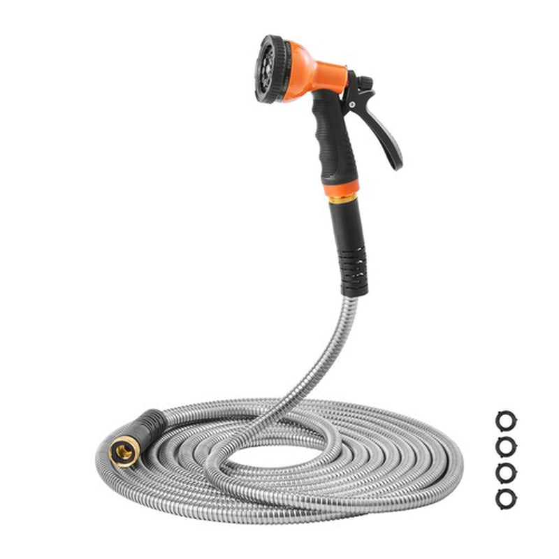 50Ft Metal Garden Hose Stainless Steel Water Hose Lightweight No Kink