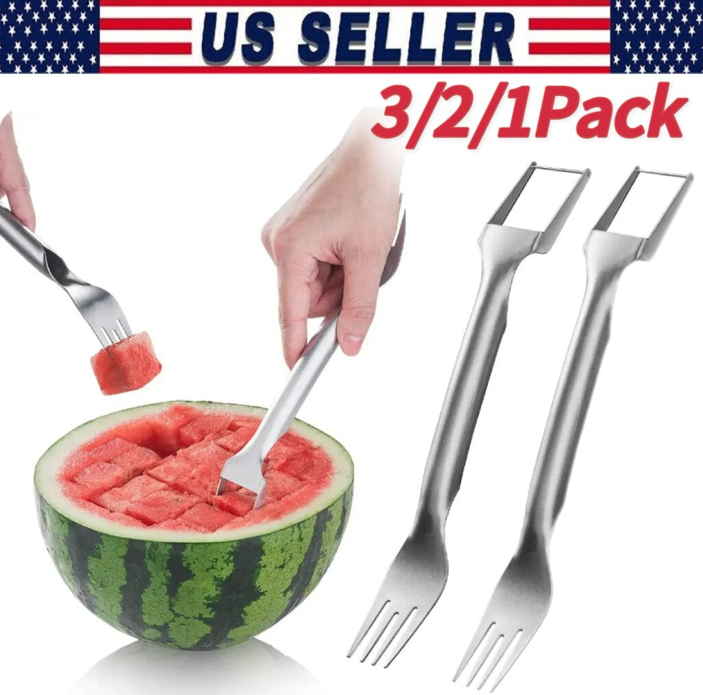 3/1 Watermelon Slicer Cutter,2-In-1 Fork Stainless Steel Fruit Cutting Artifact
