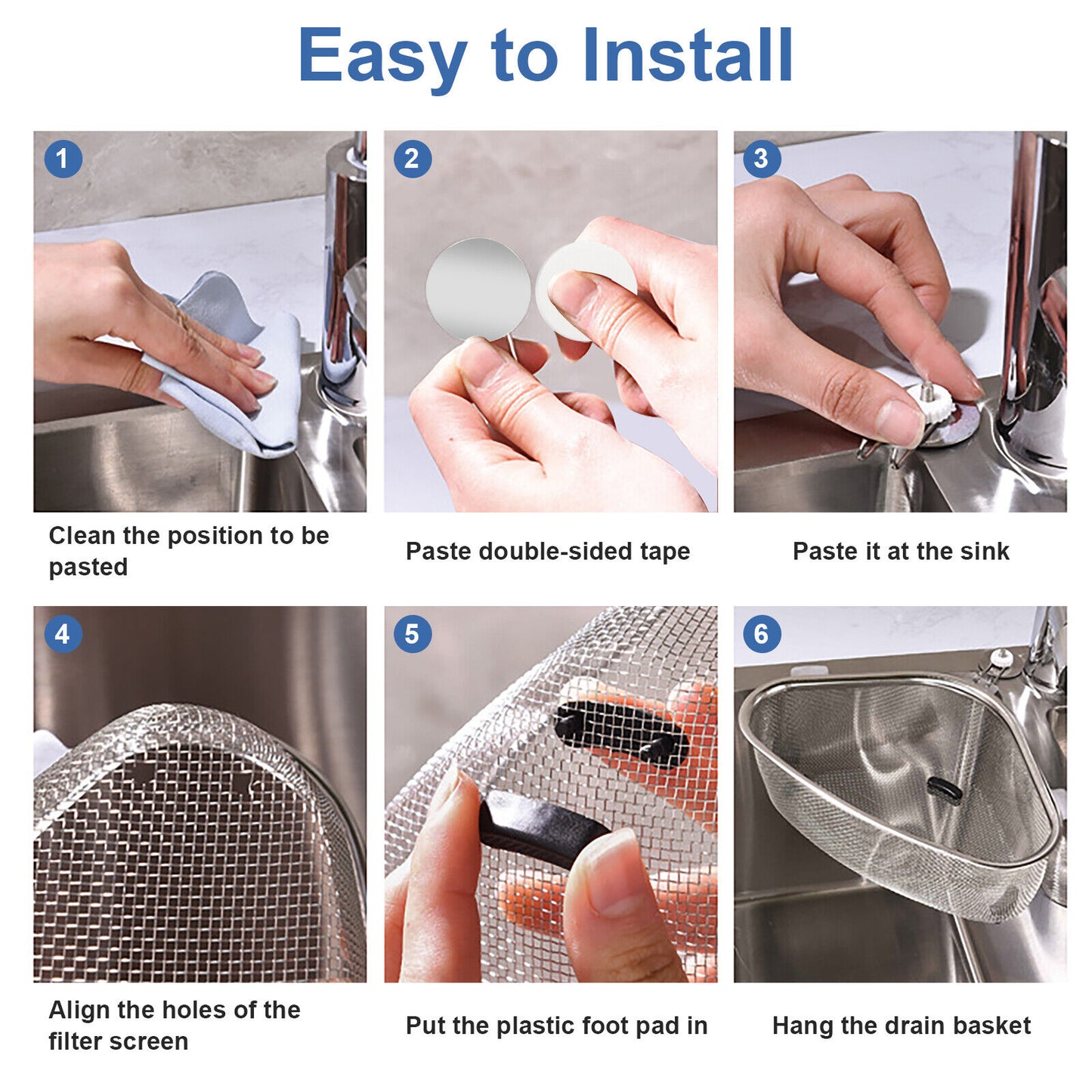 Stainless Steel Sink Strainer Basket – Triangle Drain Rack, Kitchen Food Filter | Easy Clean, Prevent Clogs, TikTok Kitchen Hack for Mess-Free Cooking