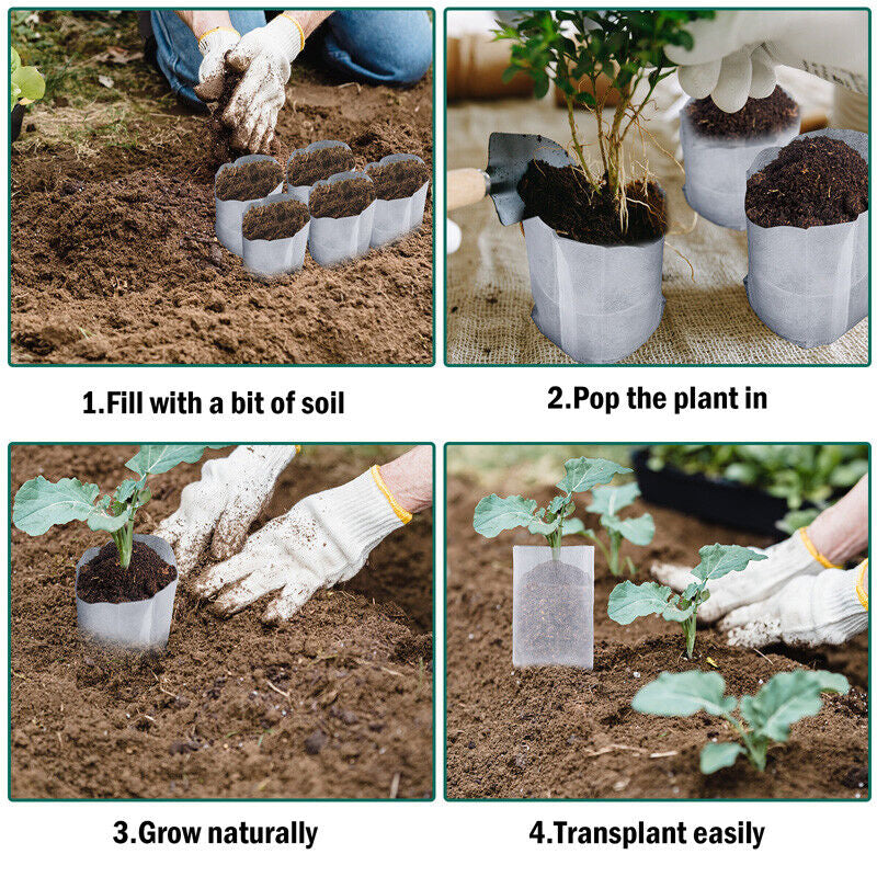 200/400X Plant Grow Nursery Bag Biodegradable Non-Woven Fabric Seed Starters Pot