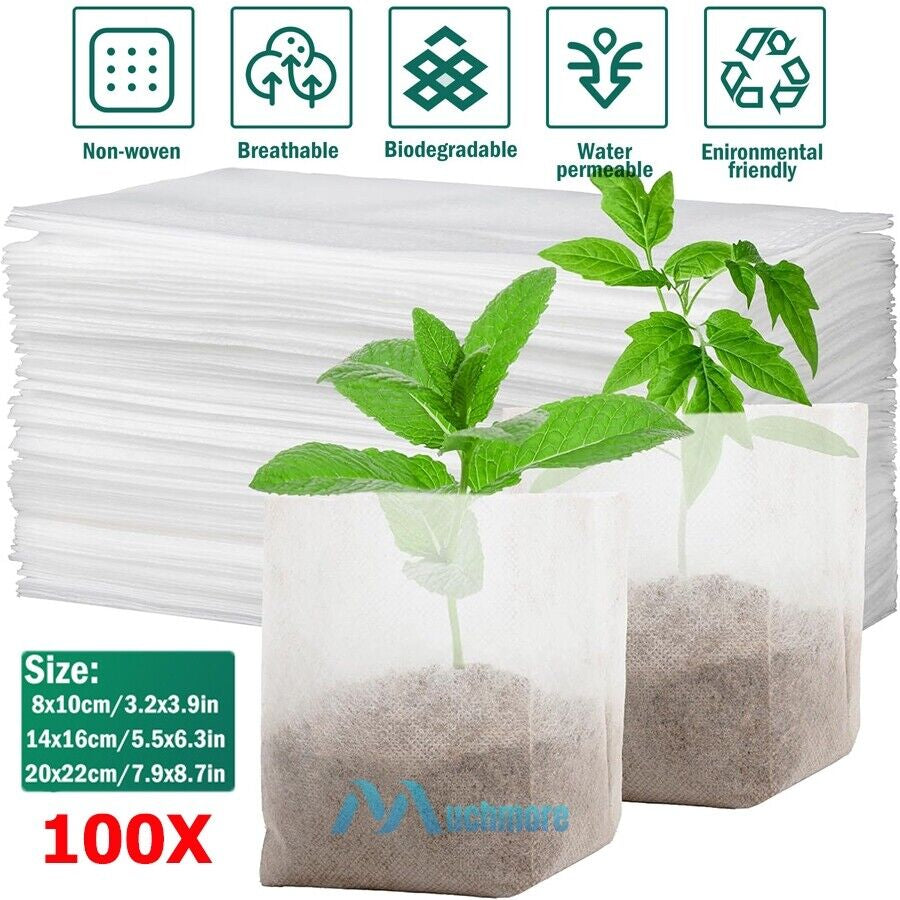 200/400X Plant Grow Nursery Bag Biodegradable Non-Woven Fabric Seed Starters Pot