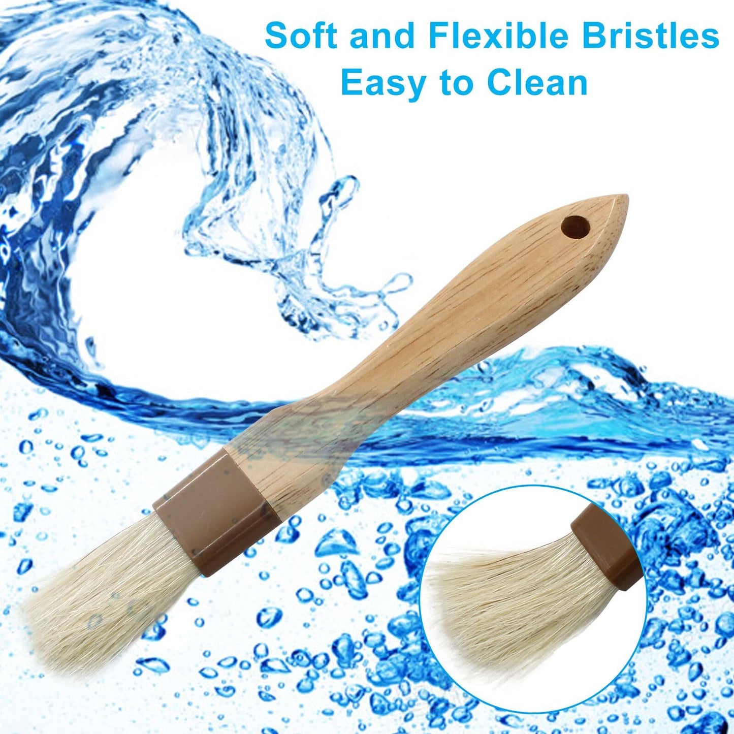 4Pcs Wooden Pastry Brush Set for Baking Boar Bristle Basting Brush Natural Ki...