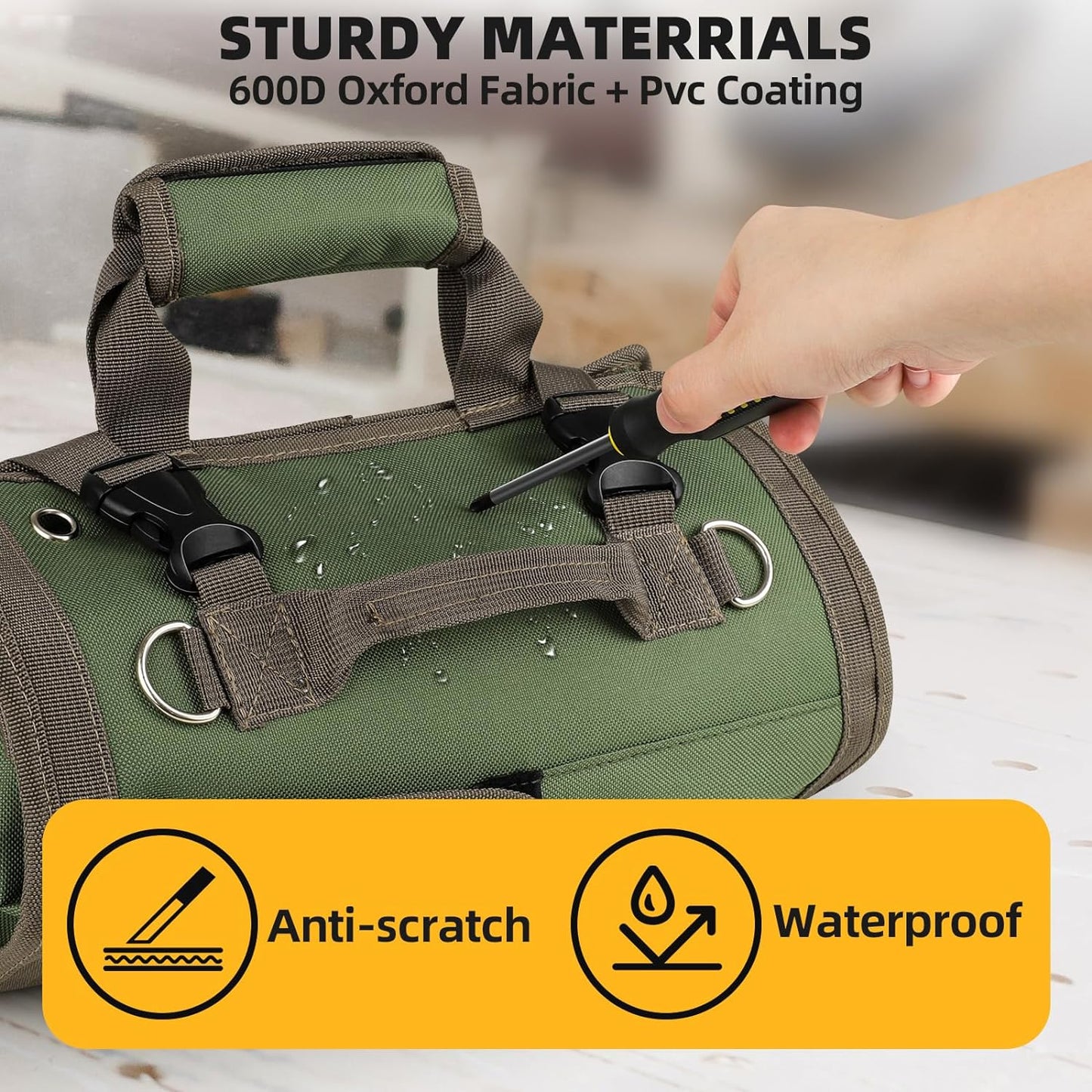 Tool Bag Roll Up, Heavy Duty Tool Organizer for Men Women, Portable Tool Storage with 2 Detachable Zipper Pouch, Compact Small Toolbag for Handyman RV Owners, Father Day Dad Birthday Gifts, Green