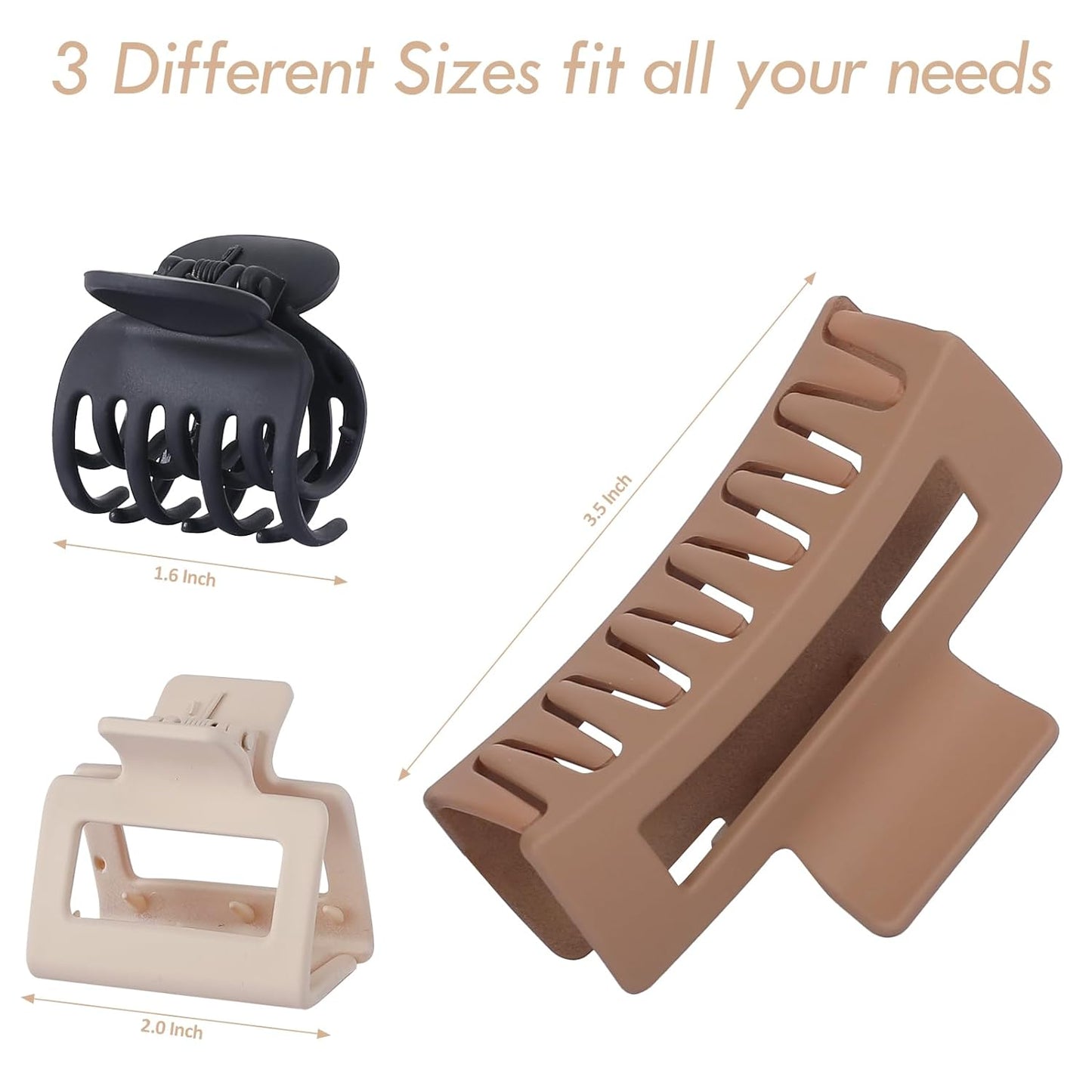 9 Pcs Medium Claw Hair Clips Set for Women, 3 Styles, Rectangle & Square, Brown