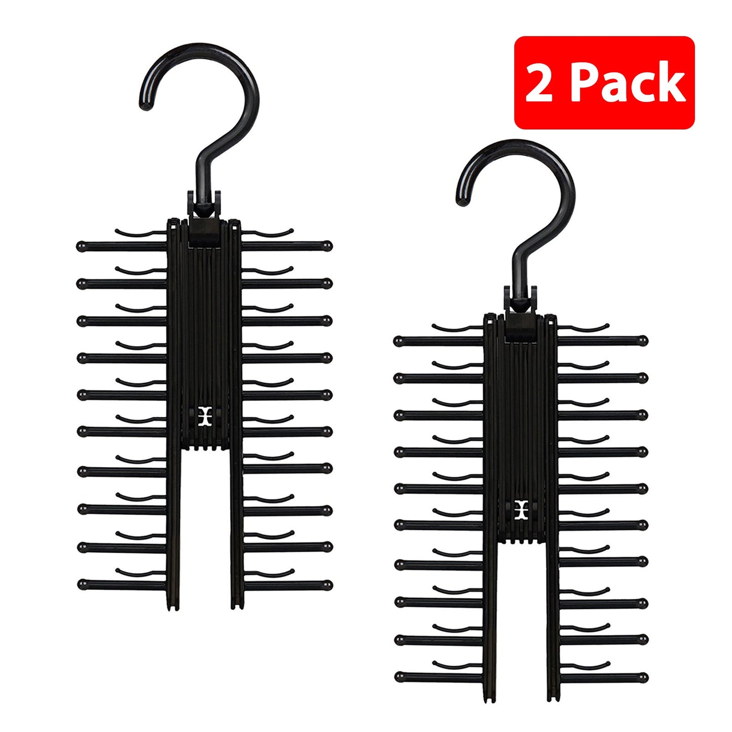 Tie Rack Organizer for Closet - 20 Tie Hanger with 360° Rotating Hook, Space-Saving Non-Slip Clips, Durable ABS Plastic, Glossy Hanging White