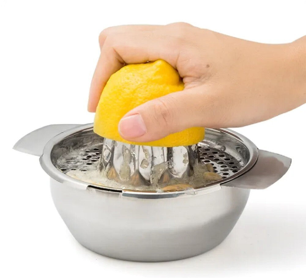 Stainless Steel Citrus Juicer–Manual Hand Press Lemon Squeezer W Bowl & Strainer