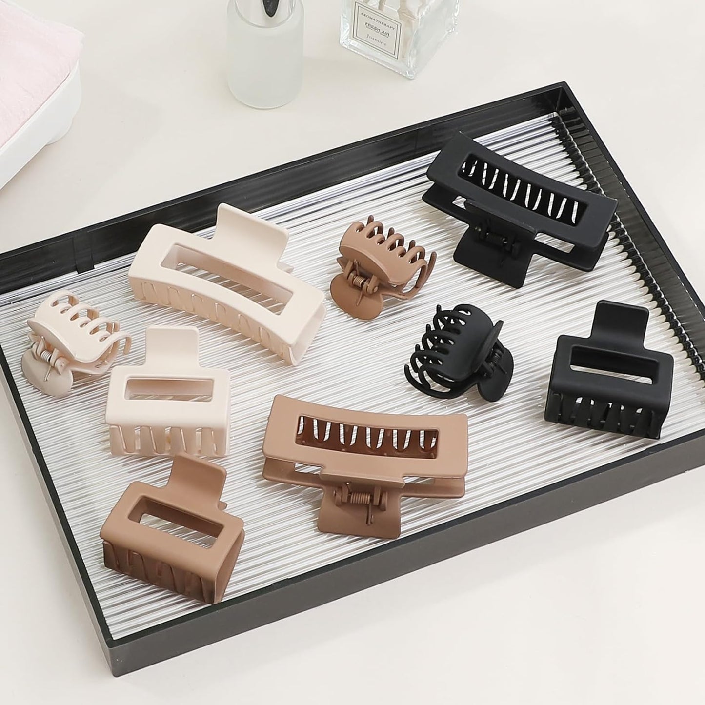9 Pcs Medium Claw Hair Clips Set for Women, 3 Styles, Rectangle & Square, Brown