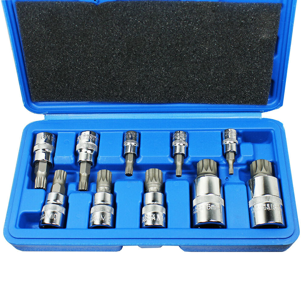 10Pc XZN Triple Square 12 Point Spline Bit Socket Set 4MM - 12MM