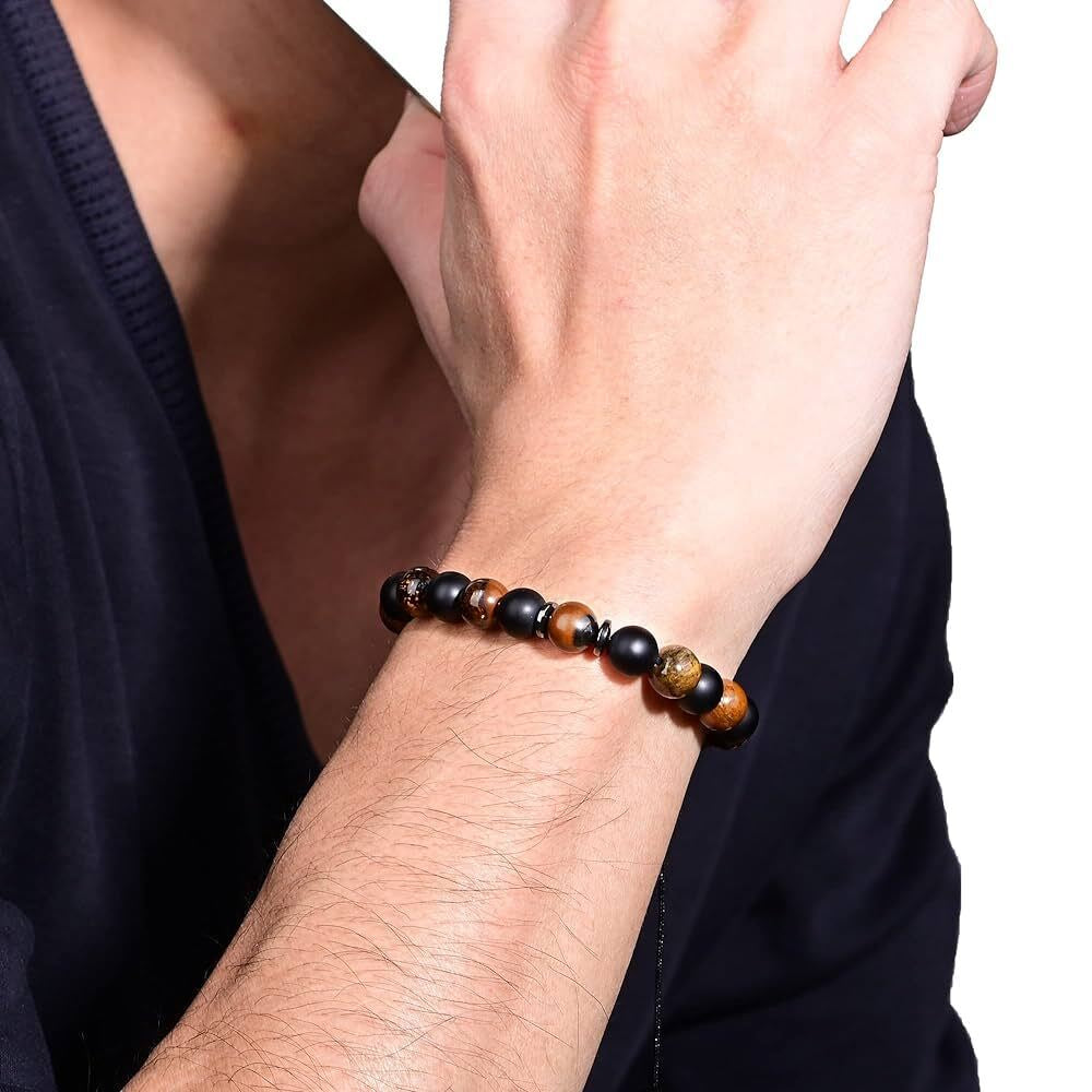 Triple Protection Bracelet Hematite, Black Obsidian, Tiger Eye, 8Mm Beads