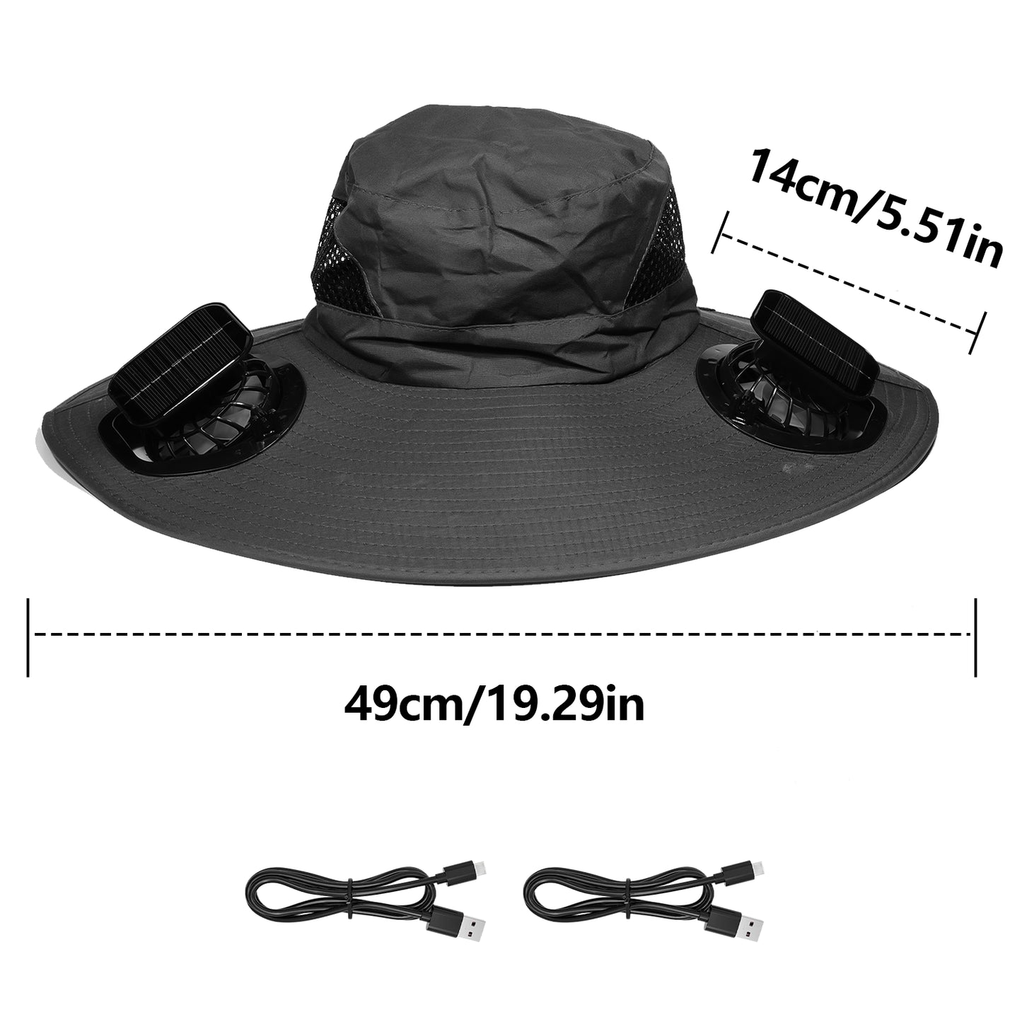 Solar USB Powered Fan Hat Wide Brim Outdoor Fishing Hiking Hat Sun UV Protection
