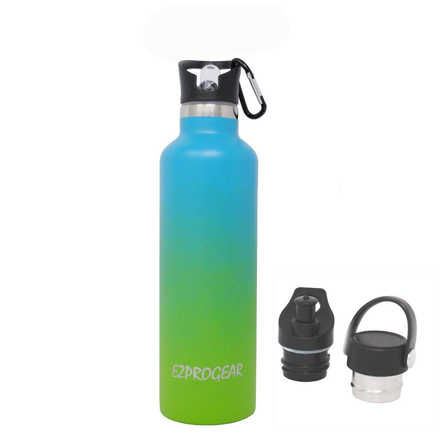 Stainless Steel Vacuum Insulated Double Wall Water Bottle W/3 Lid, Straws, Clip