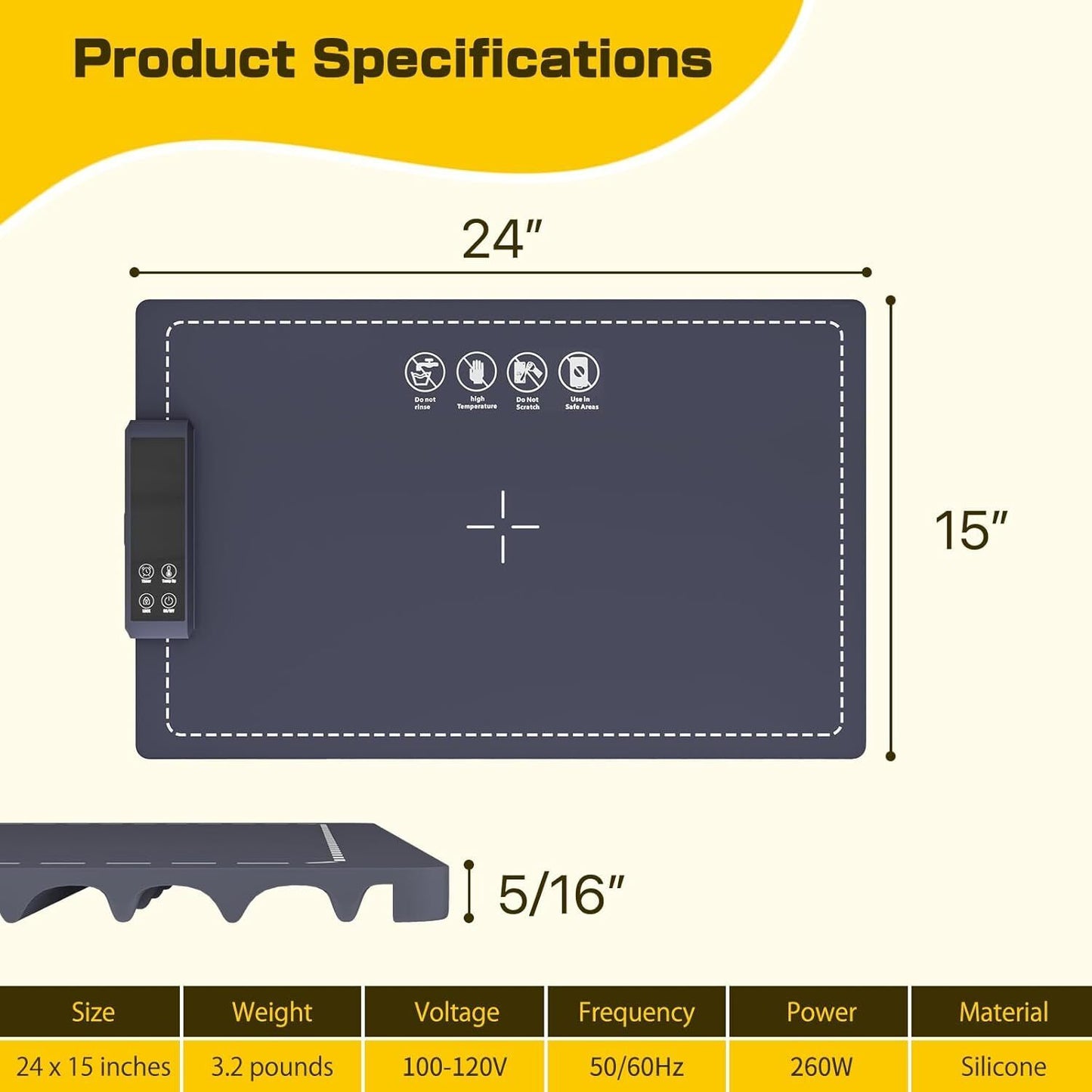 Food Warming Mat Electric Tray – 6 Temperature & 5 Timer Settings, Fast Heating Silicone, Child Lock, Easy to Clean & Roll Up, Customizable