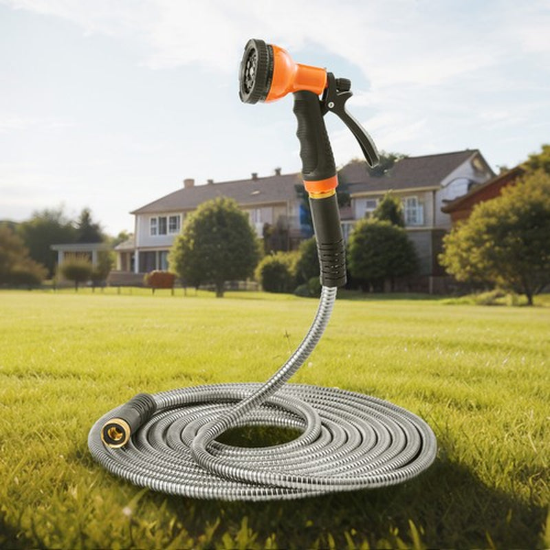 50Ft Metal Garden Hose Stainless Steel Water Hose Lightweight No Kink